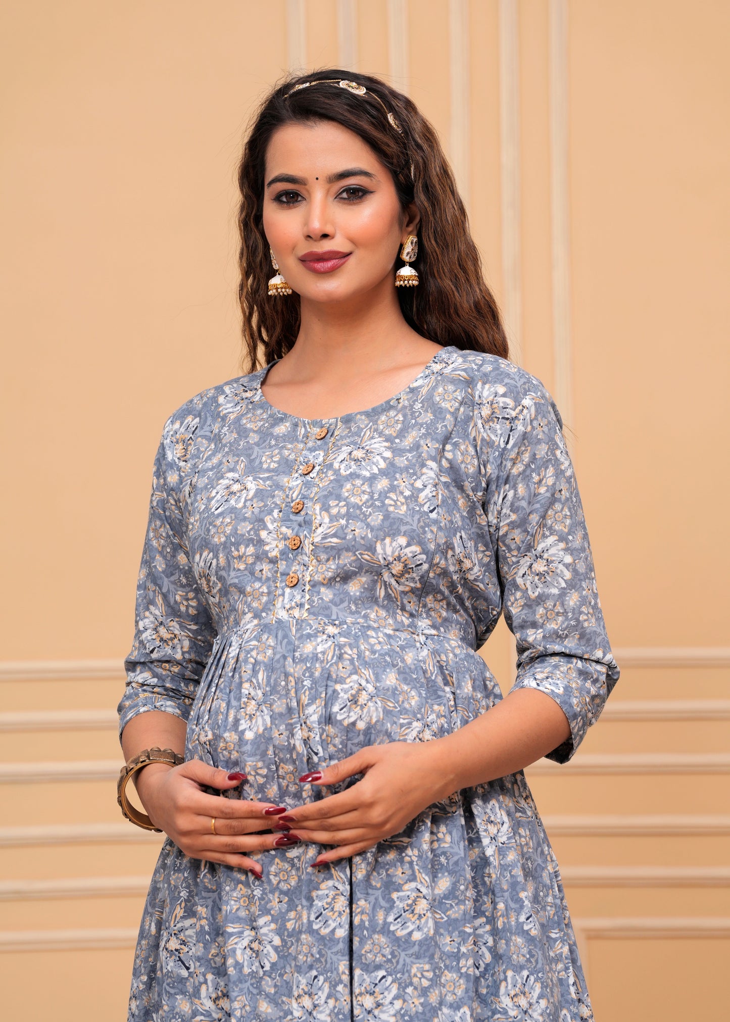 Women's Maternity Kurti for Feeding Zippers, Pre and Post Pregnancy & Nursing Or Mom | Grey Colour
