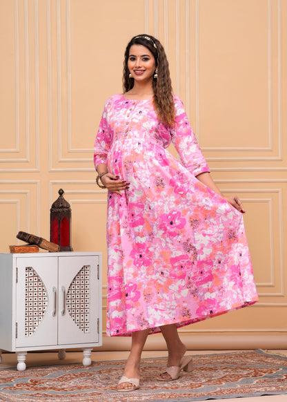 Women's Maternity Kurti for Feeding Zippers, Pre and Post Pregnancy & Nursing Or Mom | Pink Colour