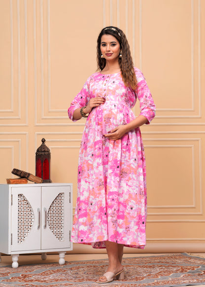 Women's Maternity Kurti for Feeding Zippers, Pre and Post Pregnancy & Nursing Or Mom | Pink Colour