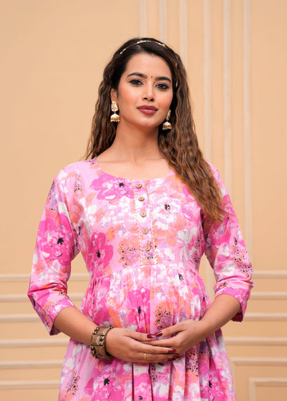 Women's Maternity Kurti for Feeding Zippers, Pre and Post Pregnancy & Nursing Or Mom | Pink Colour