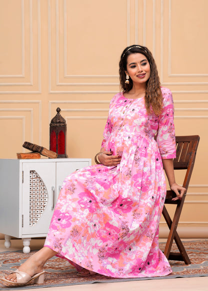 Women's Maternity Kurti for Feeding Zippers, Pre and Post Pregnancy & Nursing Or Mom | Pink Colour