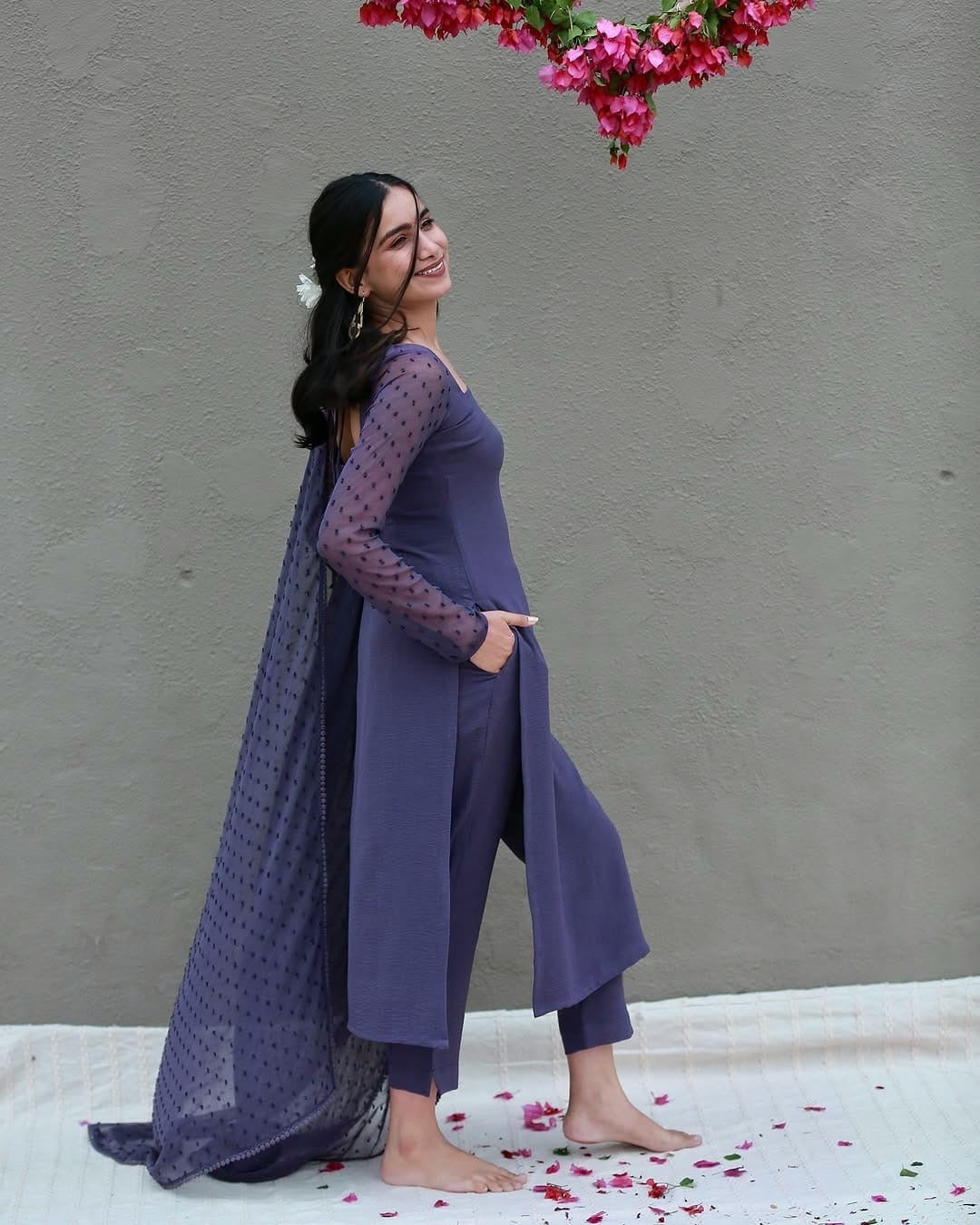 Cotton 60s Kurti Pant Set with Georgette Thousand Butti Dupatta