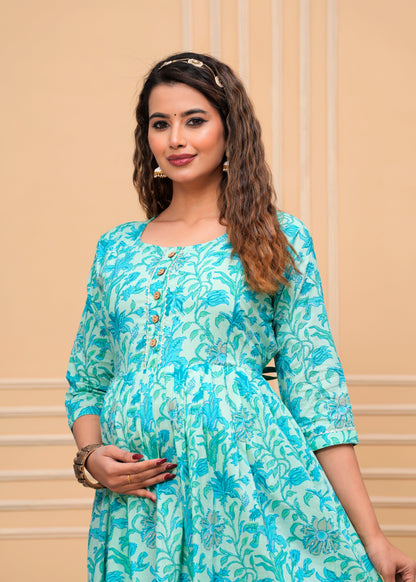 Women's Maternity Kurti for Feeding Zippers, Pre and Post Pregnancy & Nursing Or Mom | Sky Blue Colour