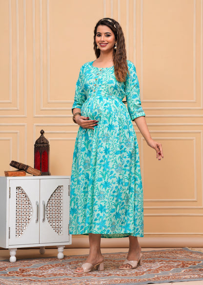 Women's Maternity Kurti for Feeding Zippers, Pre and Post Pregnancy & Nursing Or Mom | Sky Blue Colour
