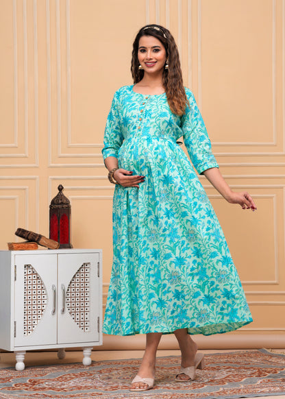 Women's Maternity Kurti for Feeding Zippers, Pre and Post Pregnancy & Nursing Or Mom | Sky Blue Colour