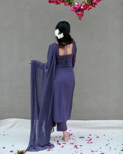 Cotton 60s Kurti Pant Set with Georgette Thousand Butti Dupatta