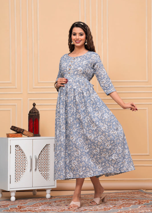 Women's Maternity Kurti for Feeding Zippers, Pre and Post Pregnancy & Nursing Or Mom | Grey Colour