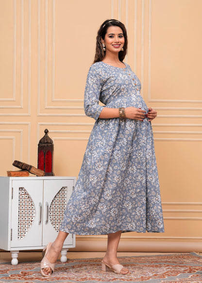 Women's Maternity Kurti for Feeding Zippers, Pre and Post Pregnancy & Nursing Or Mom | Grey Colour