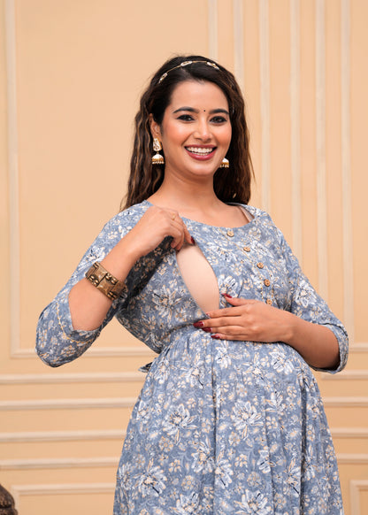 Women's Maternity Kurti for Feeding Zippers, Pre and Post Pregnancy & Nursing Or Mom | Grey Colour