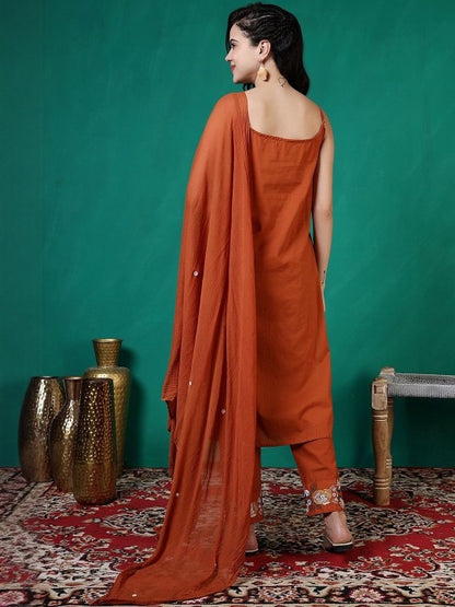 Elegant Cotton Embroidered Kurti Set with Dupatta | Sleeveless Festive Wear