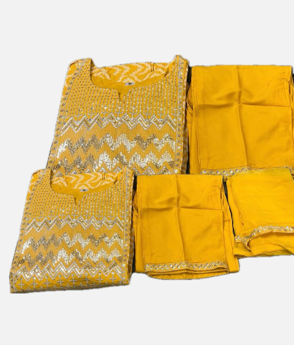 Rayon Printed Kurti Set with Pant & Embroidered Dupatta | Sequence Work