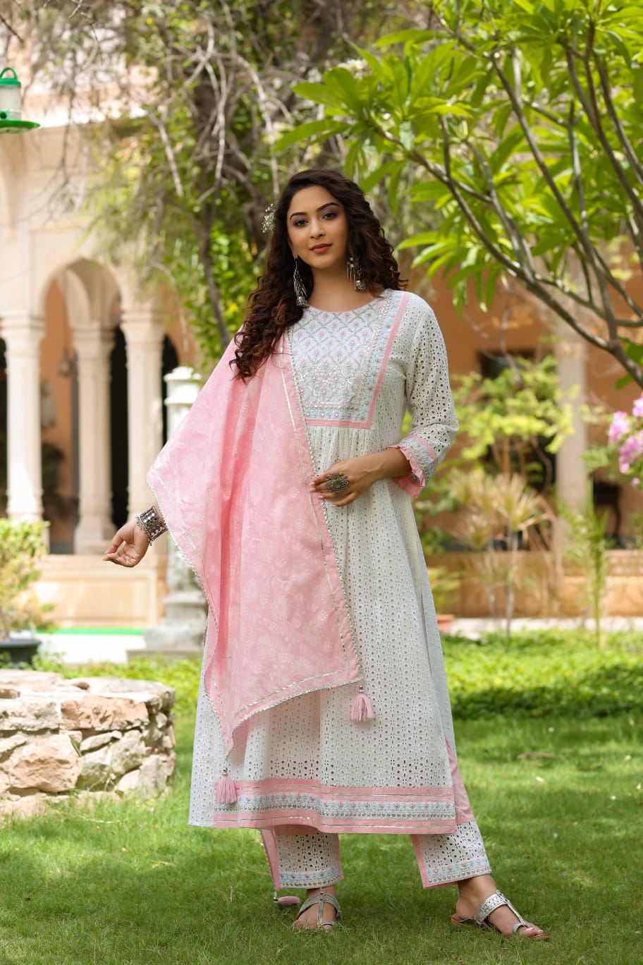 Cotton Sifly Nyra Cut Kurti Set with Gota Lace & Sequin Work