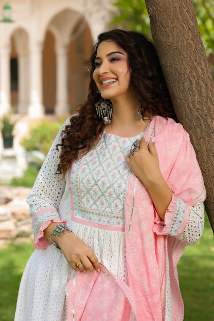 Cotton Sifly Nyra Cut Kurti Set with Gota Lace & Sequin Work