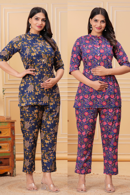 Buy 1 Get 1 Free | Pure Cotton Maternity & Nursing Co-ord Set | Pre & Post Pregnancy Wear