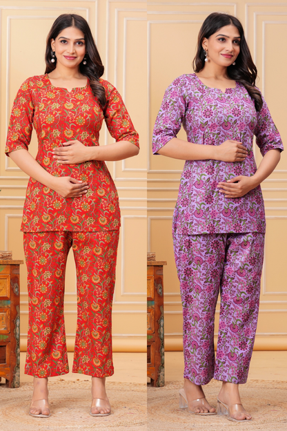 Buy 1 Get 1 Free | Pure Cotton Maternity & Nursing Co-ord Set | Pre & Post Pregnancy Wear